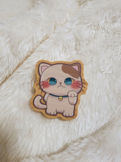 Lucky Cat Wood Pin