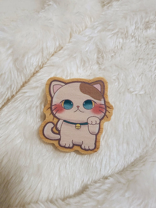 Lucky Cat Wood Pin