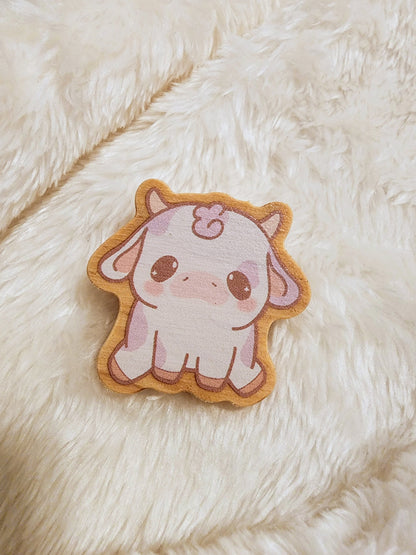 Purple Cow Wood Pin