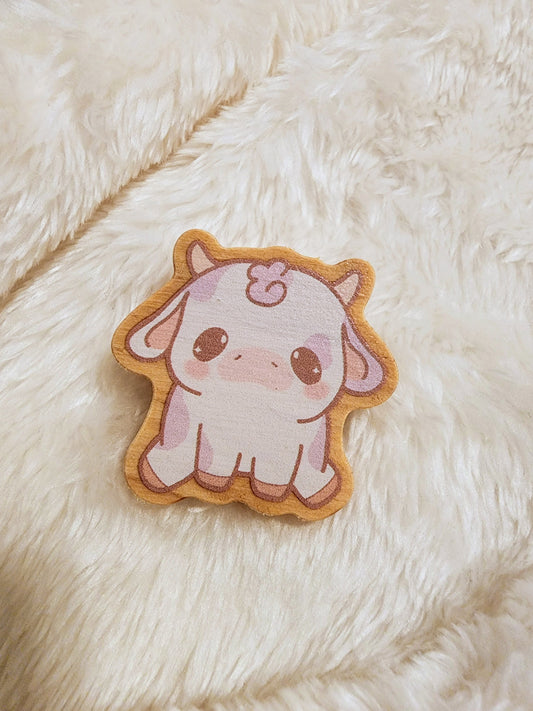 Purple Cow Wood Pin